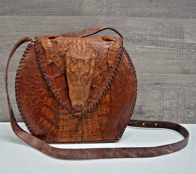 Vintage Exotic Leather Crocodile/Alligator Head Shoulder Bag Purse Handcrafted - Image 1 of 4
