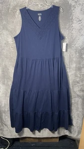 Croft & Barrow Women’s Navy Blue Sun Dress Sleeveless Long Size 1  X w/ Pockets - Picture 1 of 8