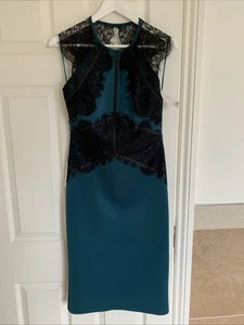 Lipsy Green Teal Black Bodycon Dress 12 Lace Occasion Party Wedding Cruise - Picture 1 of 24