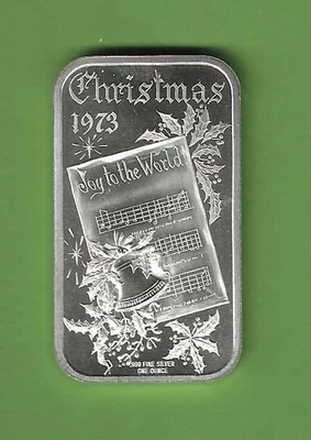 1973 1 Troy oz. .999 Vintage Silver Art Bar. “Joy To The World” - Image 1 of 2
