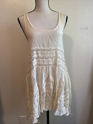 Top túnica Free People XS blanco sin mangas con volantes en capas boho festival hippie Foto 1 de 4