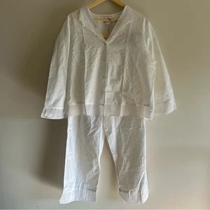 Vintage Oscar de la Renta Pink Label Pyjama Set weiß Baumwolle - Bild 1 von 13