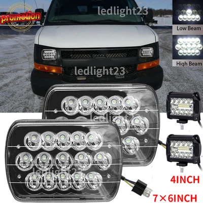 Pair 7X6" LED Headlights +4'' pod Fit Chevy Express 1500 2500 3500 Cargo Van Foto 1 de 4