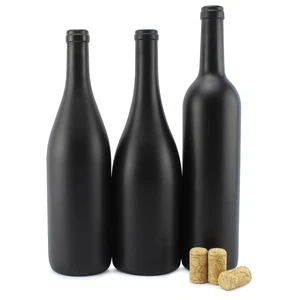 Black Wine Bottles w/ Corks Set of 3 Black Matte Coated Glass Wine Bottles - Picture 1 of 9