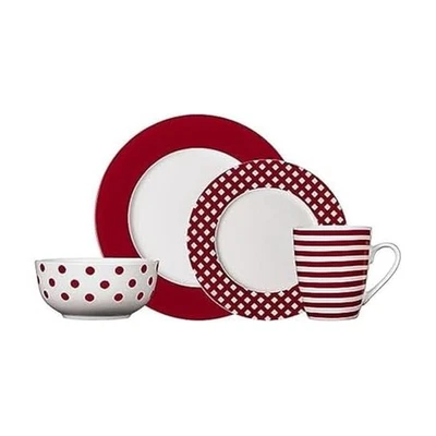 Pfaltzgraff Kenna Red 16-Piece Porcelain Dinnerware Set Service for 4 Kitchen - Image 1 of 4