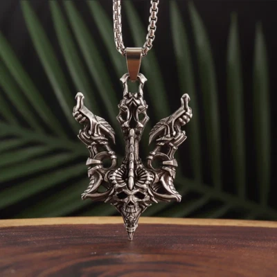 Collar Colgante Tridente Ucrania Aspecto Plata Vintage Calavera Ancla Demonio Joyería Foto 1 de 4