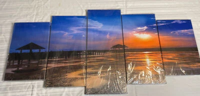 Cuadro panorámico atardecer de cinco piezas sobre lienzo. "50"" X 24""" Foto 1 de 4