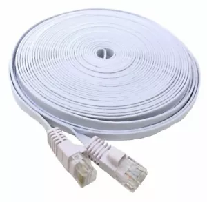 Micro connettori 50 piedi Cat6 UTP RJ45 cavo patch piatto (bianco) E08-050FL-W - Foto 1 di 4