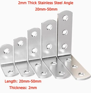 2 mm stark Edelstahl Winkel Winkel rechtwinklig Fixierer Möbel 20 mm-50 mm - Picture 1 of 14