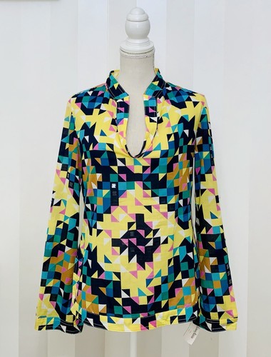 Tunica nuova con etichette Tory Burch Stephanie stampa geometrica taglia 6 vendita al dettaglio $295
