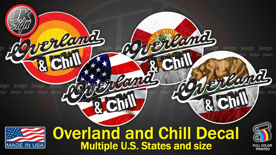 Calcomanía Overland & Chill Estados Unidos Colores Retro SE ADAPTA a Toyota Jeep Land Rover 4X4 Foto 1 de 1