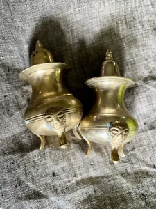 Vintage Metal Salt & Pepper Brass Footed - Picture 1 of 16