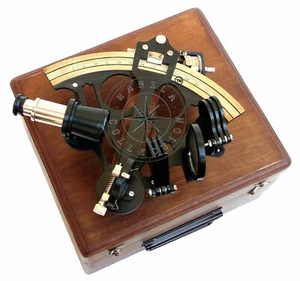 Nautical Collectible Working Sextant Wth Wood Box Marine Antique Brass Astrolabe - Picture 1 of 4
