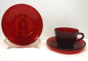Anchor Hocking TEA CUP & SAUCER set +1 extra saucer Royal Ruby Red Glass pattern - Picture 1 of 4