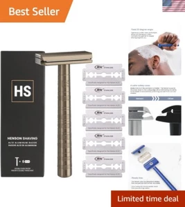 Henson Tan Double Edge Safety Razor with Superior Blade Rigidity & 5 Blades - Picture 1 of 11