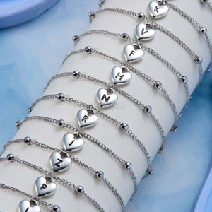 AU NEW Fashion 26 Letters Heart Initials Alphabet Bracelet Adjustable Charm Gift - Picture 1 of 28