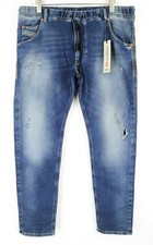 DIESEL Krooley-NE 084TZ W38 Men Jeans Sweat Jogg Slim Blue Washed Stretch
