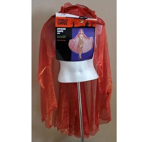 Womens Adult Red Shimmer Spider Cape Hooded Size OSFM Halloween Costume NWT - Image 1 of 1