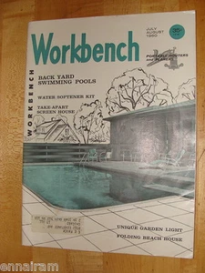 Workbench Magazine July August 1960 Back Yard Swimming Pools Folding Beach House - Picture 1 of 3