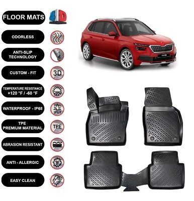 Alfombrillas forro para Skoda Kamiq (2019-2024) impermeables 4D negro moldeado 4 piezas Foto 1 de 4