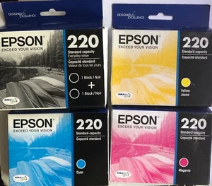 Epson 220 Ink Cartridge Combo Cyan Magenta Yellow Black Genuine - Picture 1 of 3