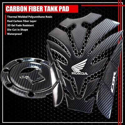 FOR CBR 600/900/1000 10" REAL CARBON FIBER GAS TANK PAD+GAS CAP COVER PROTECTOR - Image 1 of 4