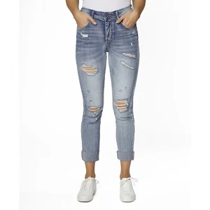 Jeans ZOE by Zoe + Phoebe Juniors tiro alto puños dobladillo crudo calce azul talla 11 B4HP - Imagen 1 de 3