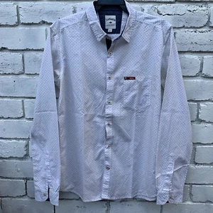 Men’s Lee Cooper Button Up Shirt Size M White Fine Dot Long Sleeve Collared - Picture 1 of 7