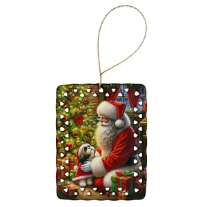 Shih Tzu Moments With Santa Porcelain Ornament - Picture 1 of 4