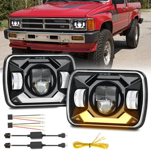 Pair 7x6" 5x7" LED Headlights Hi/Lo Beam Halo DRL For Toyota Nissan Truck Pickup - Picture 1 of 15
