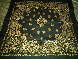 new BANDANA HANKY BLACK &GOLD STARBURST PAISLEY COTTON COWBOY HIPPIE BIKER SCARF - Picture 1 of 5