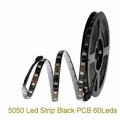 black PCB SMD 5050 RGB Waterproof LED Strip Light Flexible Bright string lamp  - Image 1 of 4