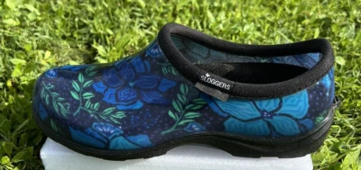 Zuecos de lluvia cómodos para jardín sin cordones florales azules brillantes para mujer talla 8 Foto 1 de 4