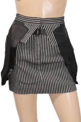 ALEXANDER WANG Women's striped Leather Belt Design Short Skirt Black size 0 - Image 1 of 4