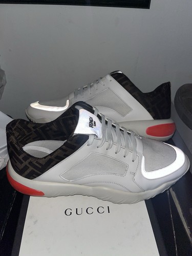 Sneakers basse uomo Fendi FF stampa monogramma dettaglio fluo US 9