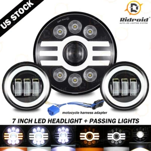 7" Inch LED Projector Motor Headlight +4.5" Passing Lights setFor Harley Touring - Picture 1 of 12