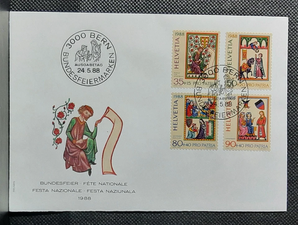 (SWI-217) SUIZA 1988 Cubierta FDC Celebración Nacional 3000 Berna pmk Foto 1 de 1