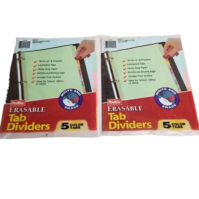 Set of 2 PostFax Erasable Tab Dividers 5 Color Tabs Write and Erase NEW Y2K - Image 1 of 3