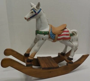 Vintage 1989 Kurt Adler Patriotic Porcelain Rocking Horse w Wood Rails - Picture 1 of 14