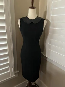 Alice + Olivia Black Sleeveless Mesh Back With Leather Collar Pencil Dress - Picture 1 of 12