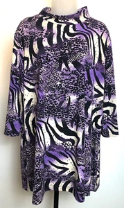Susan Graver Damen Plus 1X Tunika Bluse Lila Zebramuster mit Bling Flüssigstrick - Bild 1 von 11