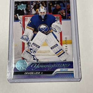 2023/24 UPPER DECK HOCKEY 237 DEVON LEVI YOUNG GUNS DELUXE 34/250 BLUE