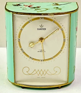 VINTAGE HAMPDEN 7 JEWELS ANTIMAGNETIC WEST GERMANY 4" WIND UP TRAVEL ALARM CLOCK - Picture 1 of 9