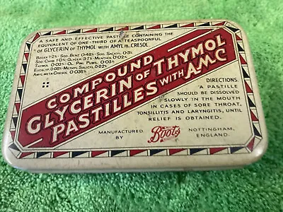 Vintage Boots, Compound Glycerin Of Thymol Pastilles Tin Collectible • 4.95£