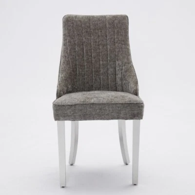 Set of 2 Chenille Dining Chairs – Flocked Upholstery, Stainless Steel Legs - Imagem 1 de 4