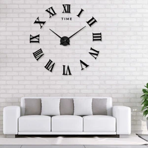 WandUhr Wohnzimmer Wanduhr Spiegel Römischen Ziffern Wandtattoo Deko 3D Design D - Bild 1 von 12
