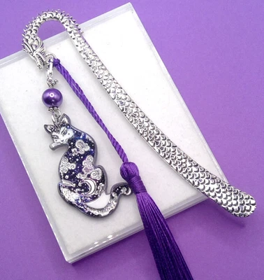 HANDMADE MAGICAL CAT CHARM! Metal BOOKMARK +TASSEL PERSONALISED GIFT READER FRIENDS XMAS