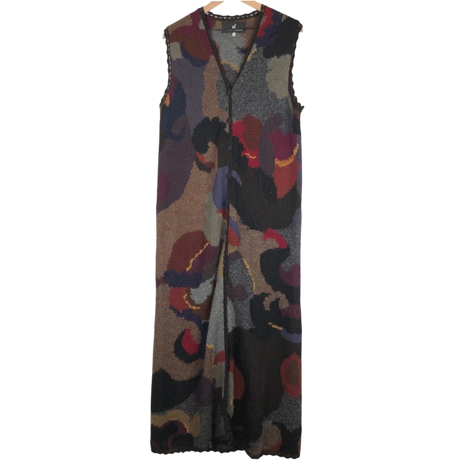 Raro CONEXIÓN PERUANA Maxi Suéter Chaleco Alpaca Talla L Botón Abstracto Artístico Usado en Excelente Condición Foto 1 de 4