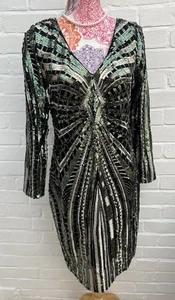 Neu Monsoon Ciara Pailletten Kleid UK 14 Langarm Knie Gatsby Party Anlass - Bild 1 von 10