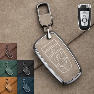 Suede Leather Zinc Alloy Car Key Case Cover For Ford Edge F-150 Fusion Mustang - Picture 1 of 18